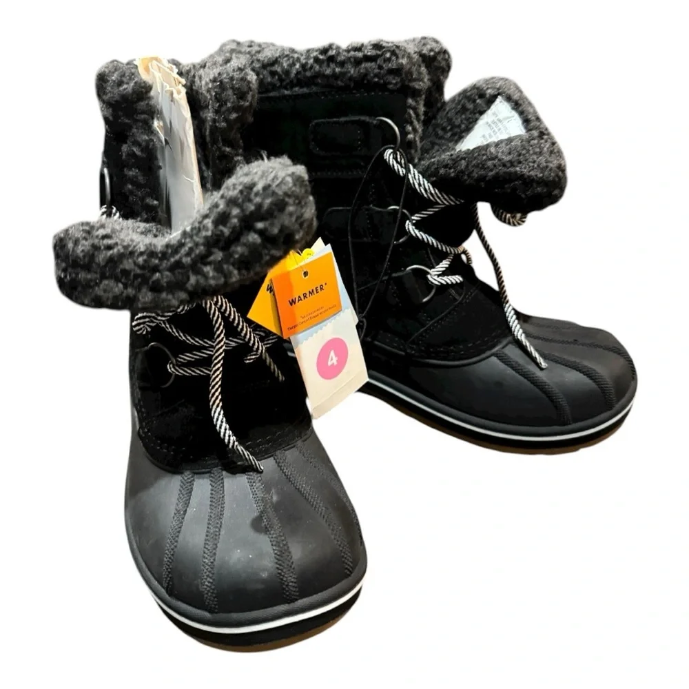 Cat & Jack Black Lined Boots Youth Size 4 - Picture 1 of 5